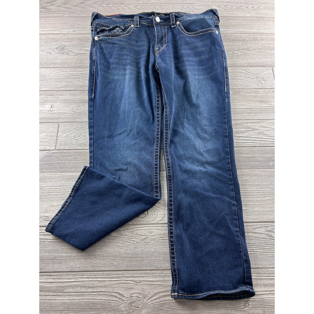 True Religion Ricky Relaxed Straight Dark Wash Jeans Blue 36 Mens